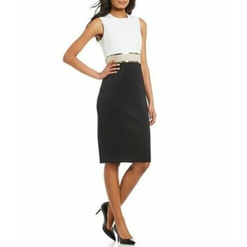 Calvin Klein Colorblock Sheath Dress Black, White and Gold